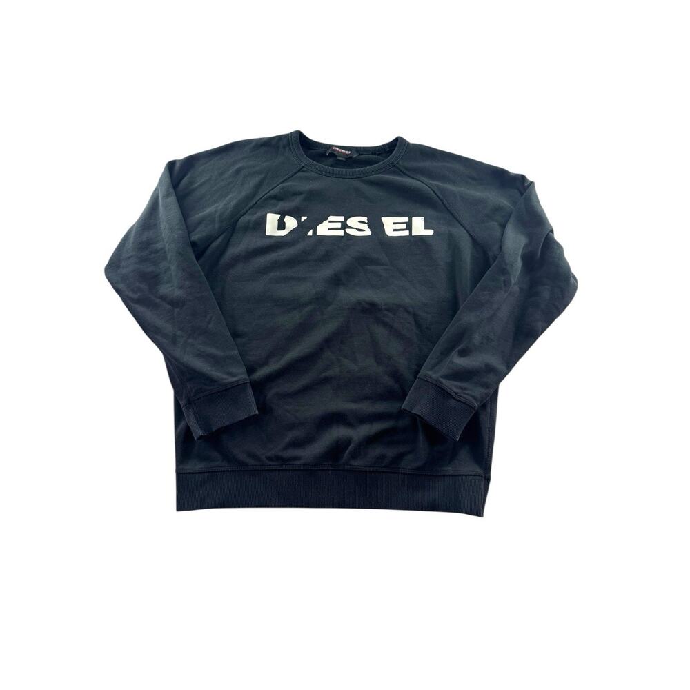 Vintage Diesel Sweatshirt Big Logo Black Mens M Luxury Y2K Gorpcore Streetwear